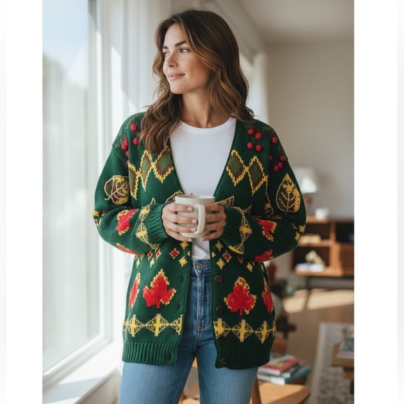 Birch Bros for Eagle’s Eye Sweaters - Birch Bros for Eagle’s Eye Fall Leaves Embroidered Cardigan